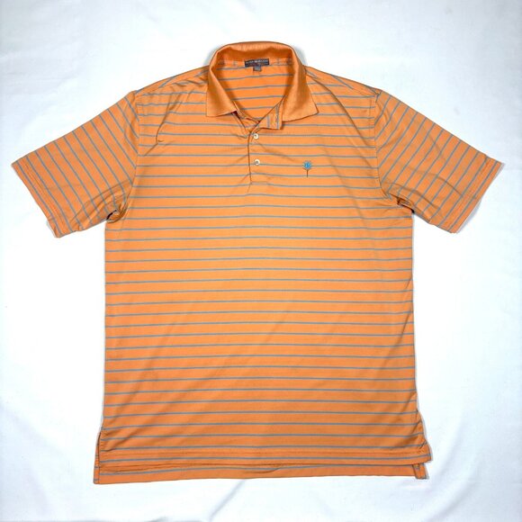 Peter Millar Summer Comfort Orange Striped Performance Golf Polo Shirt Mens L - Picture 1 of 6